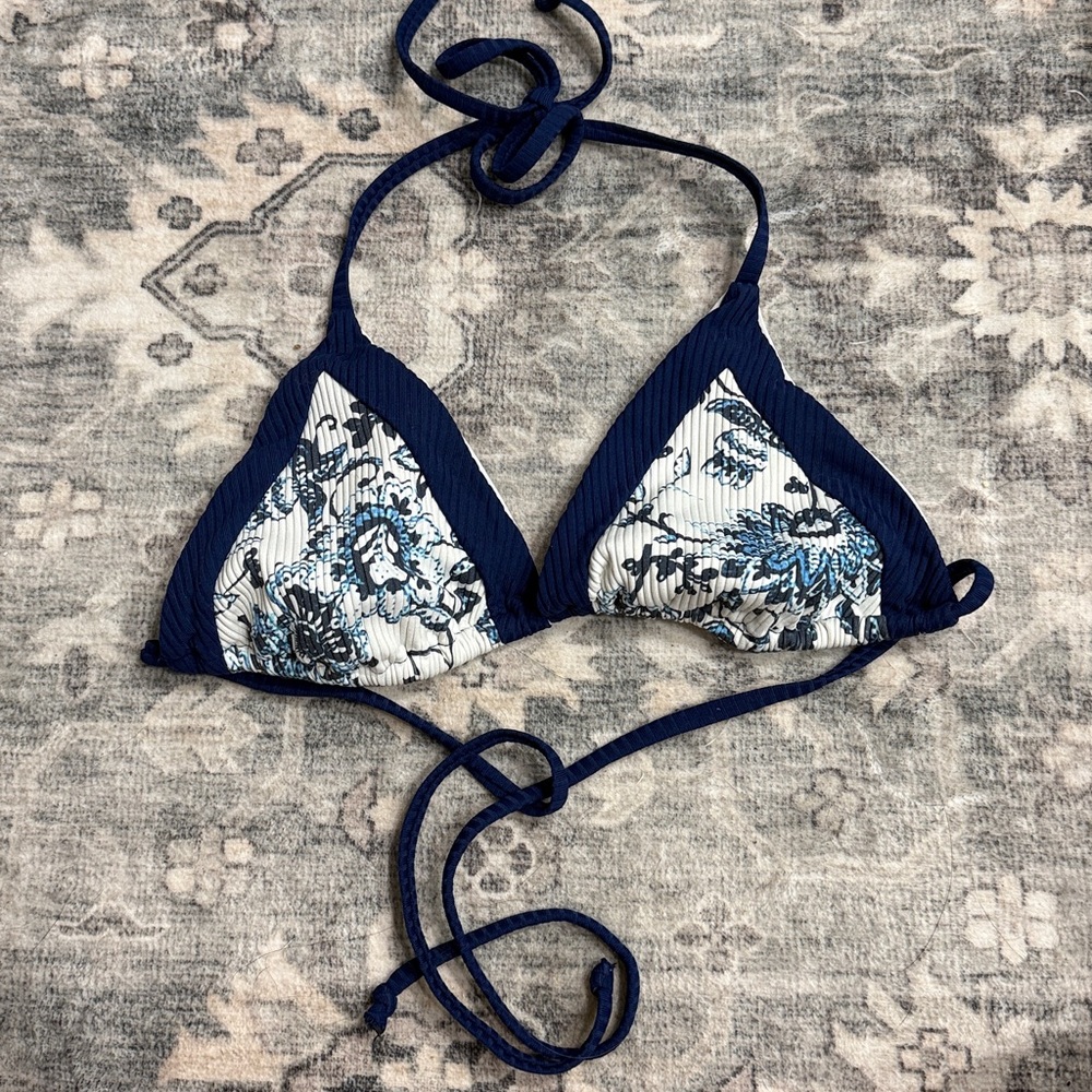 Shore brand Navy and White Floral Bikini top
